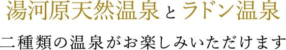 湯河原天然温泉とラドン温泉 二種類の温泉がお楽しみいただけます